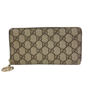GUCCI GG Supreme Zip Around Long Wallet Leather Beige